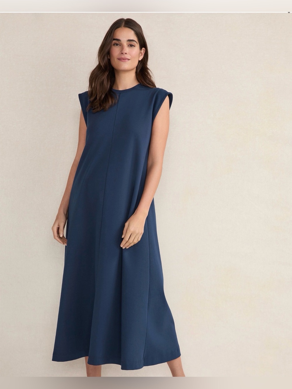HAVEN Well Within Blue Sleeveless Crewneck Interlock Midi Dress